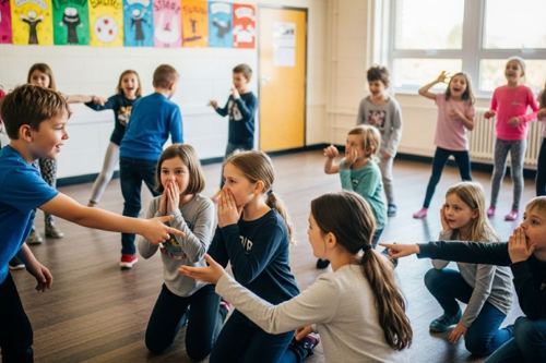 Students exploring theater through drama