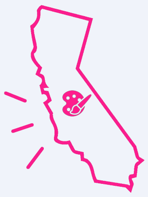 Pink California outline and arts symbol from the Nexplore Prop 28 one-pager