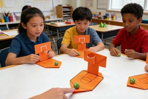 Students creating with origami