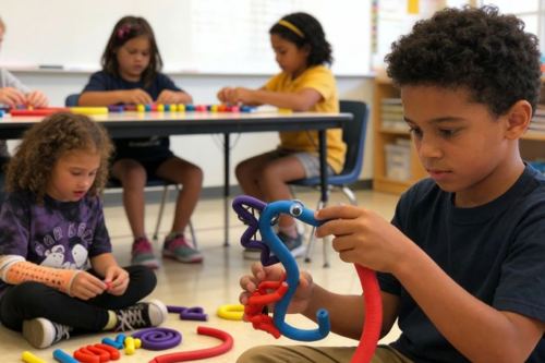 Students creating with Art Rods